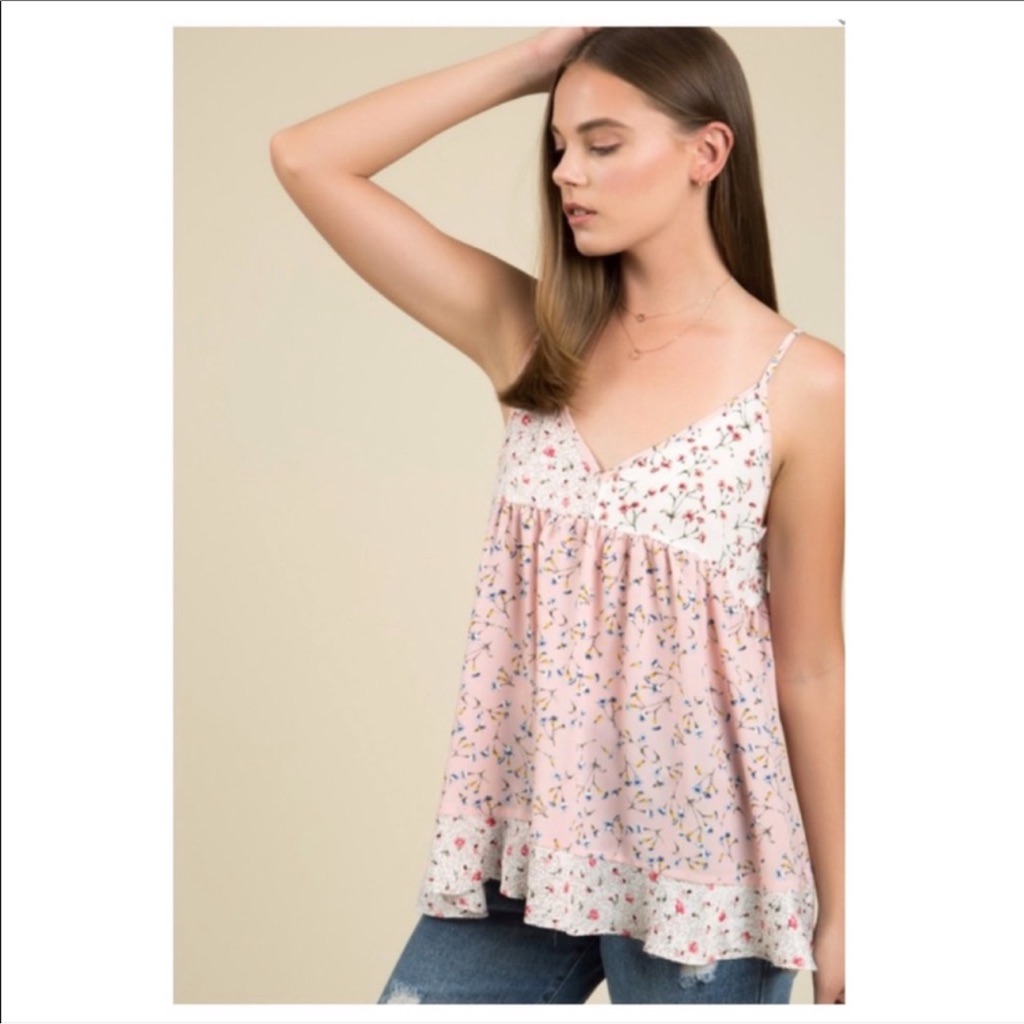 Pol Pink Floral Print Spaghetti Strap Tank Top